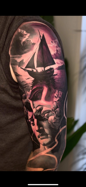 overarm tattoo half sleeve color greek